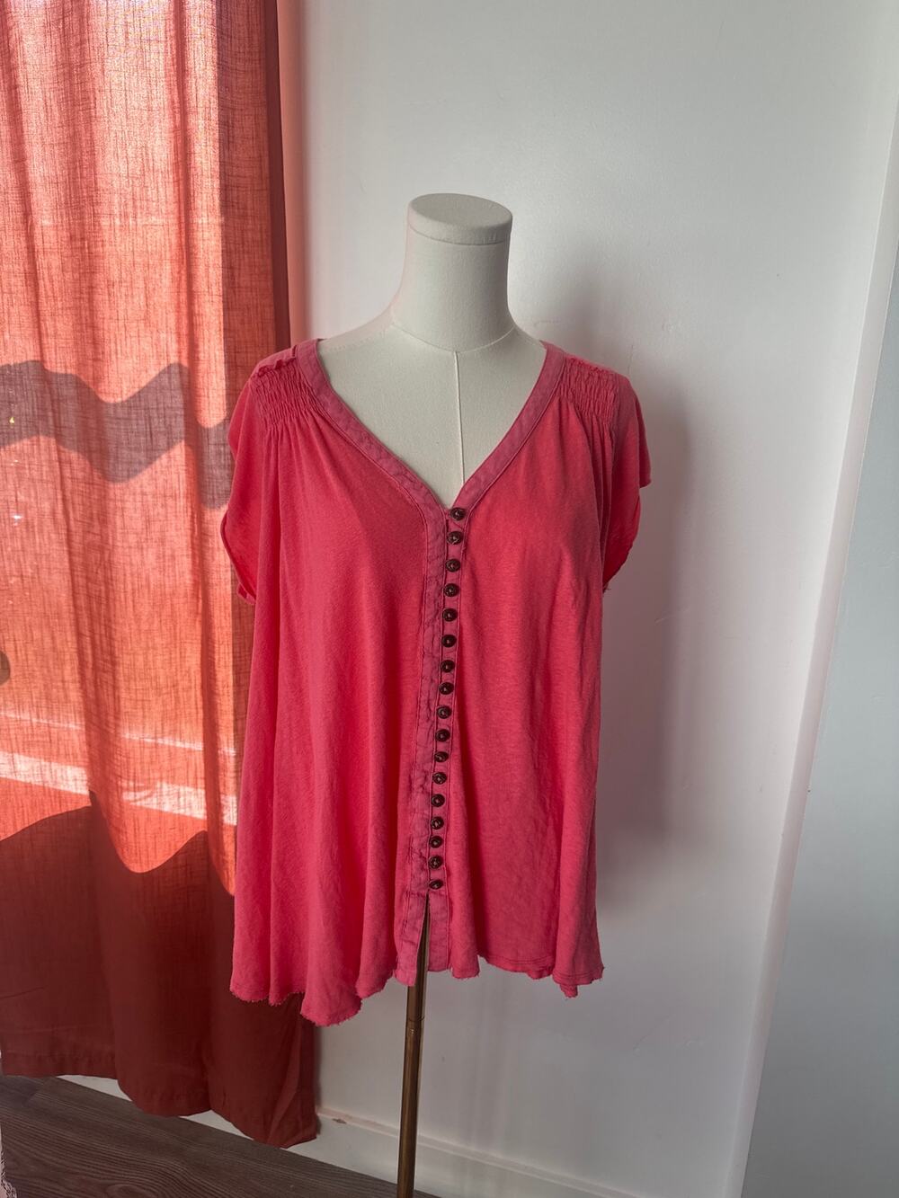 Free People Highland Smocked Shoulder Pink Top Boho Bohemian Fairycore